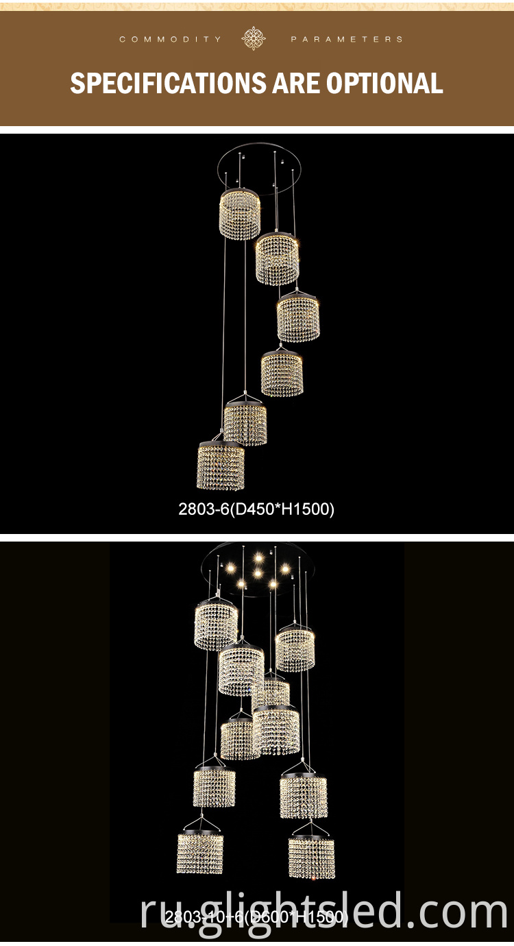 Лучшая цена энергосберегающий алюминиевый роскошный кристалл 72 Вт 120 Вт Внутренний потолочный светодиодный подвесной светильник